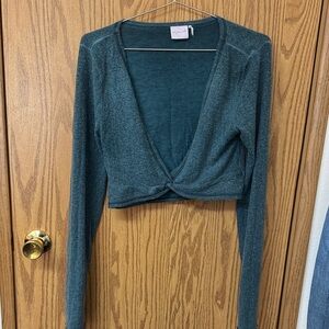 Urban Outfitters out from under Teal Twist-Front Cropped Long Sleeve Top